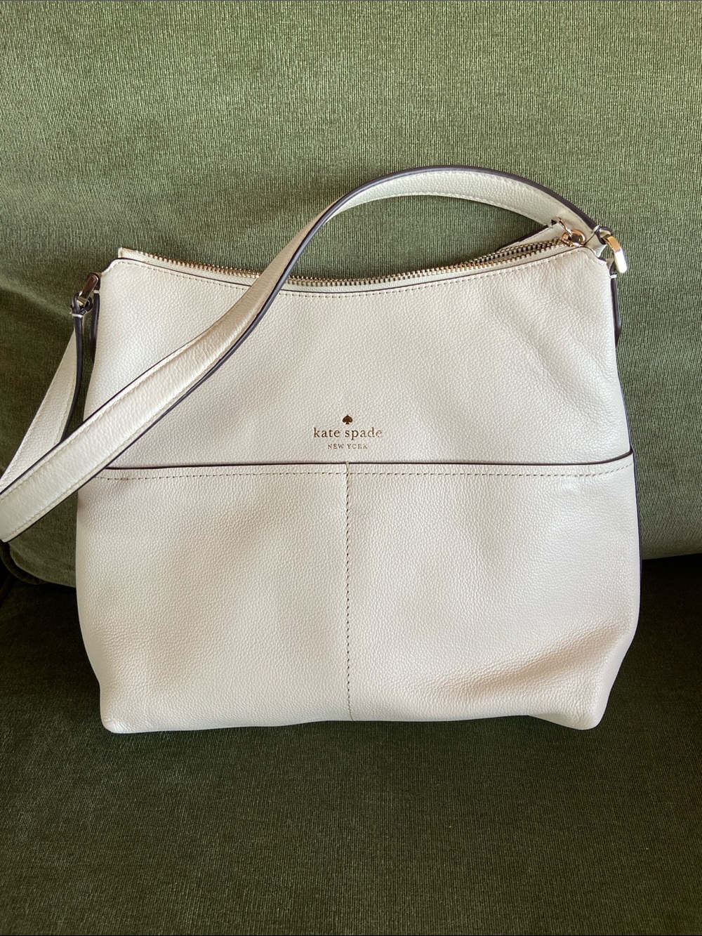kate spade Cream Pebbled Leather Shoulder Bag with Gold Logo